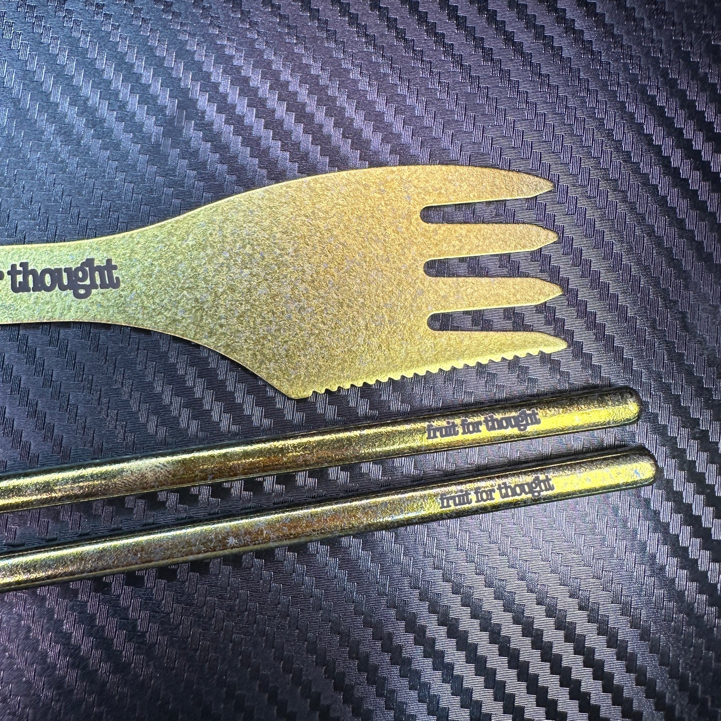 Gold “Fruit For Thought” Spork & Chopsticks!