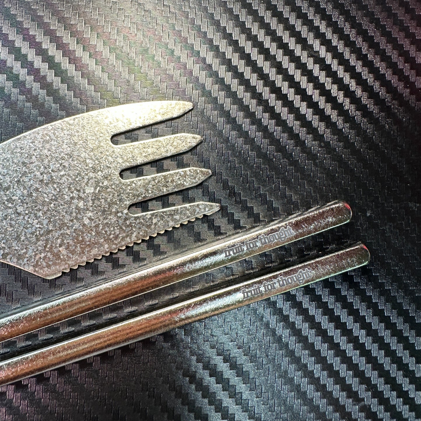 Silver “Fruit For Thought” Spork & Chopsticks!
