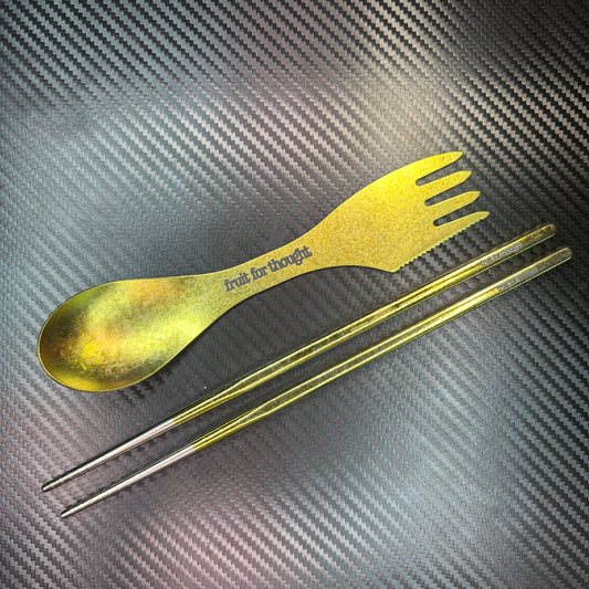 Gold “Fruit For Thought” Spork & Chopsticks!