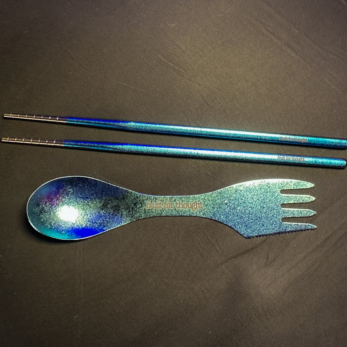 Blue "Fruit For Thought" Spork (with chopsticks)